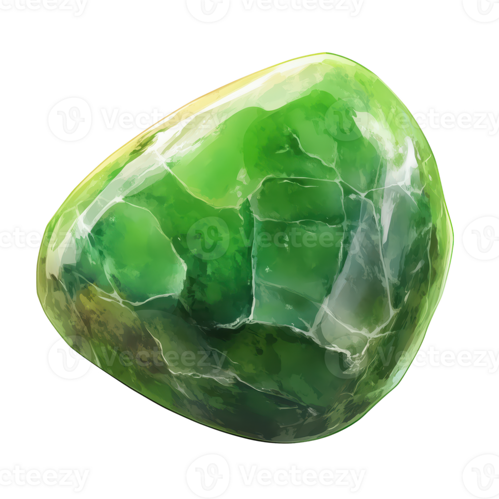 Shiny green gemstone with smooth surface and intricate patterns isolated on transparent background. png