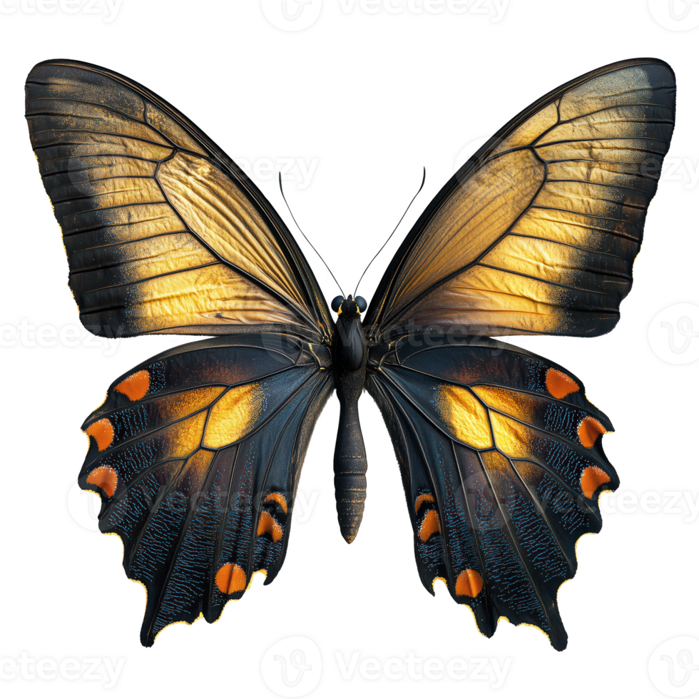 stunning butterfly with vibrant orange and black wings, showcasing intricate patterns isolated on transparent background. png