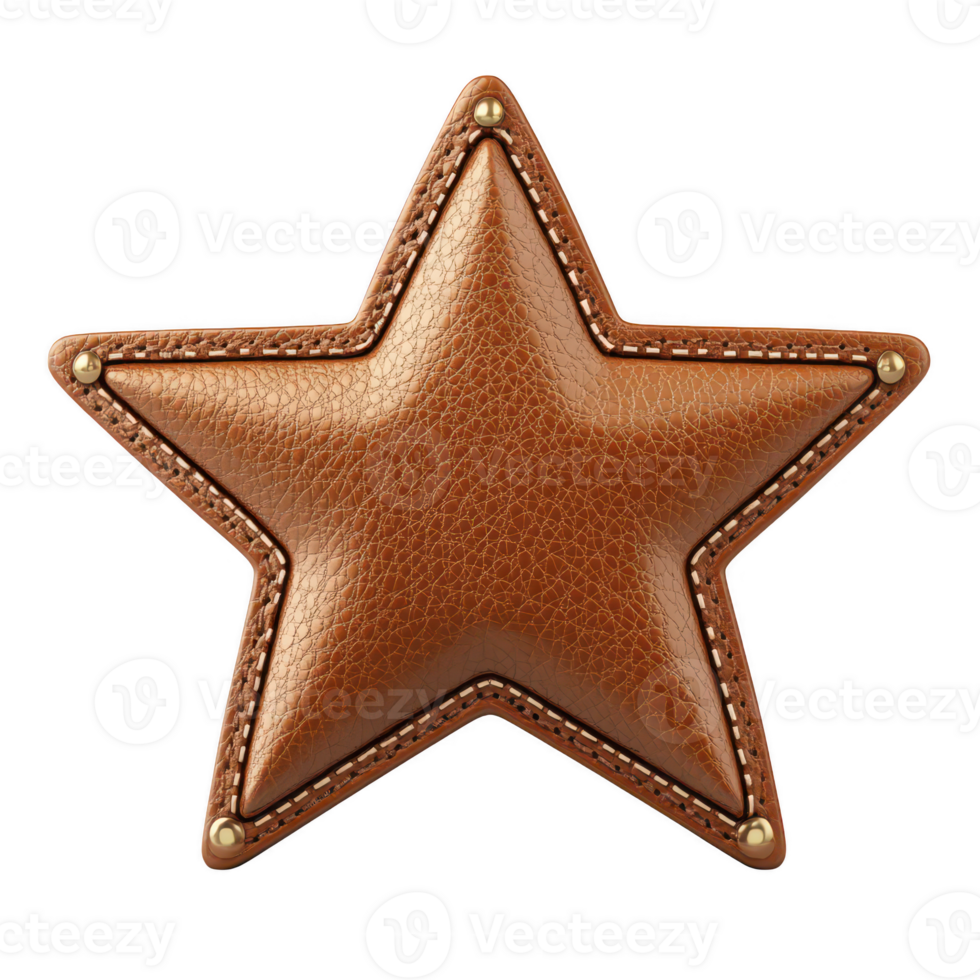 brown leather star with stitching and decorative studs. Perfect for design. isolated on transparent background. png