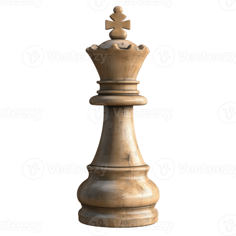 Wooden chess king piece with intricate design and smooth finish. Isolated on transparent background. png
