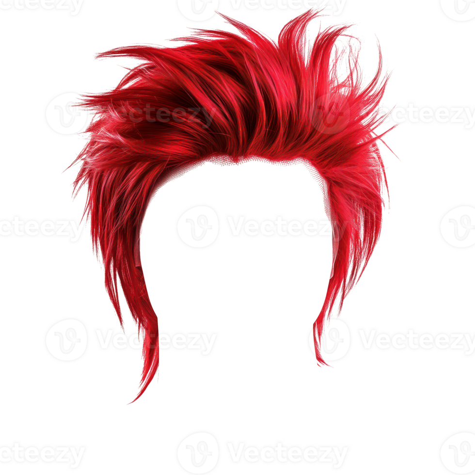 Stylish red spiky hair with vibrant texture and dynamic shape. Isolated on transparent background. png