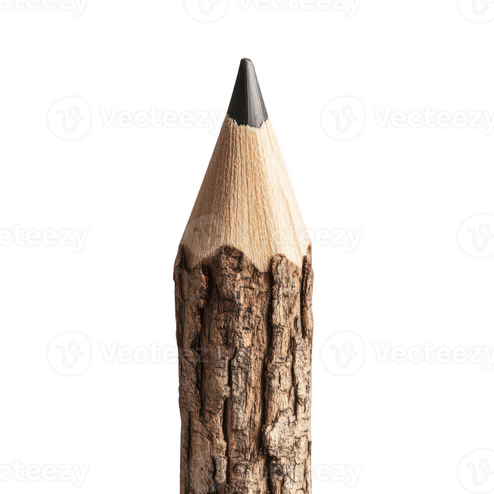 unique pencil with bark texture and sharpened tip, perfect for nature lovers. Isolated on transparent background. png