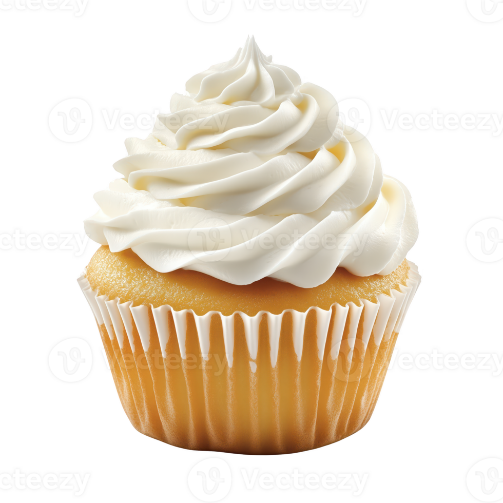 Delicious cupcake with creamy frosting, perfect for celebrations. Isolated on transparent background. png