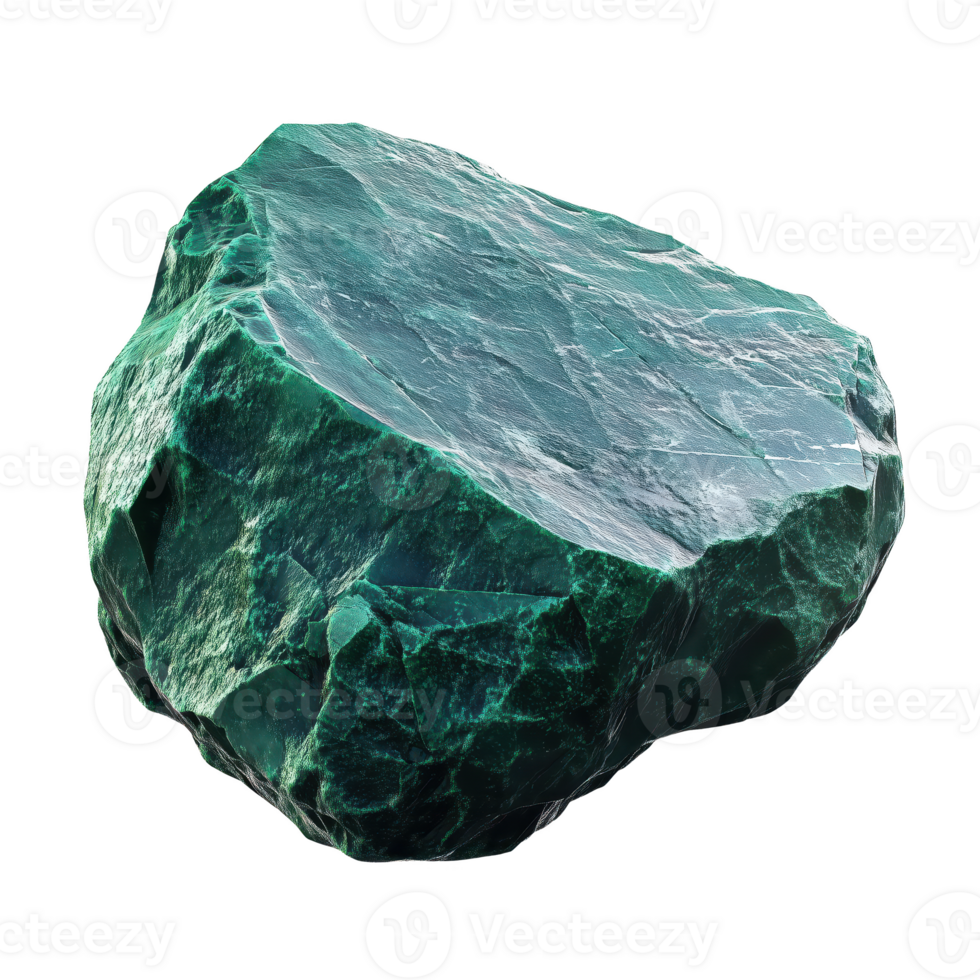 large green mineral rock with shiny surface and rough edges. Isolated on transparent background. png