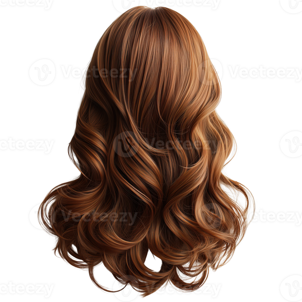 Long wavy brown hair with shiny texture and natural flow. Isolated on transparent background. png