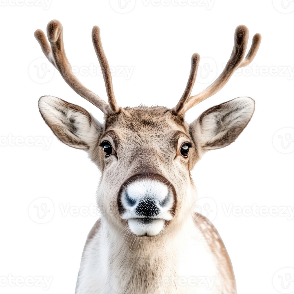 Majestic reindeer with antlers against black background. Isolated on transparent background. png