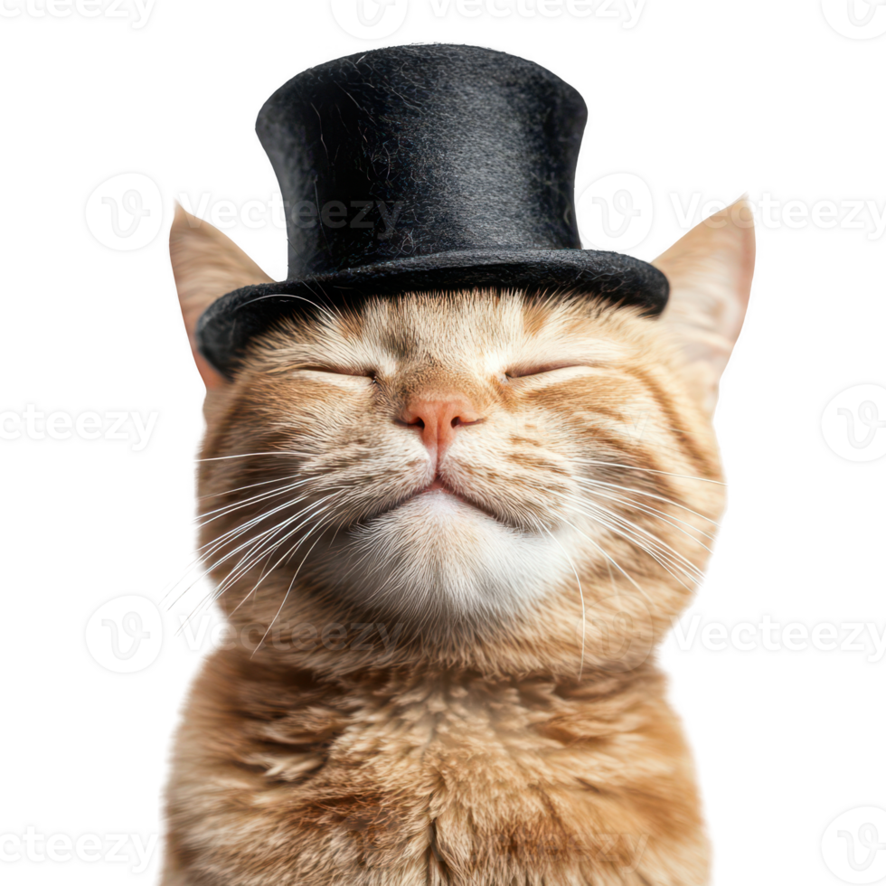 cat wearing top hat, exuding charm and confidence. Isolated on transparent background. png