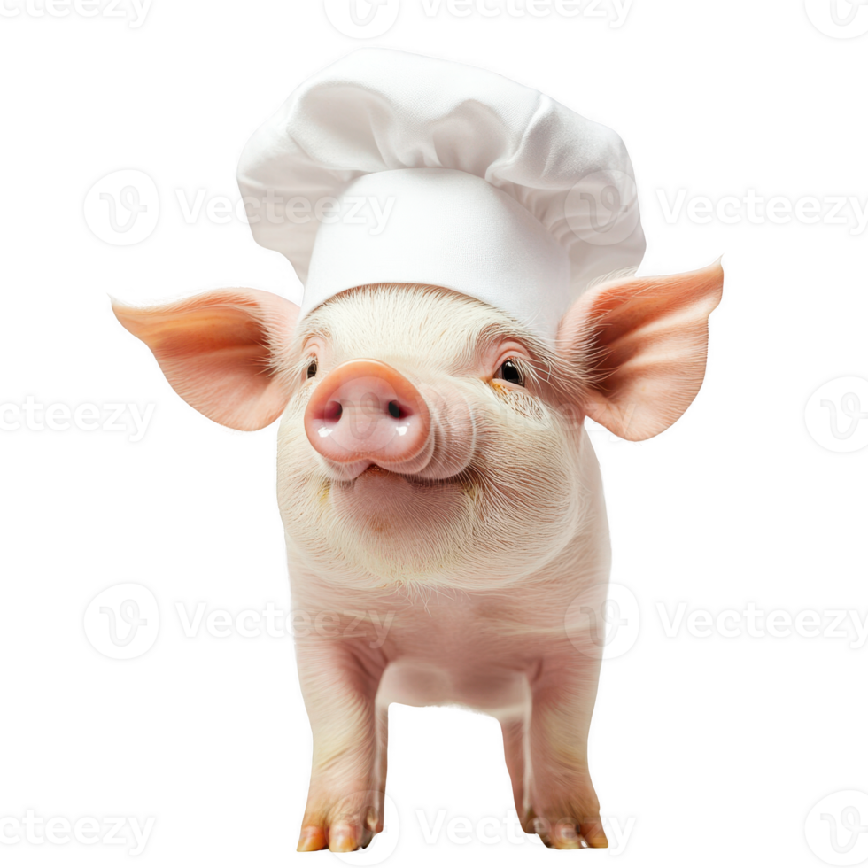 Cute pig wearing chef hat, ready to cook delicious meals. Isolated on transparent background. png