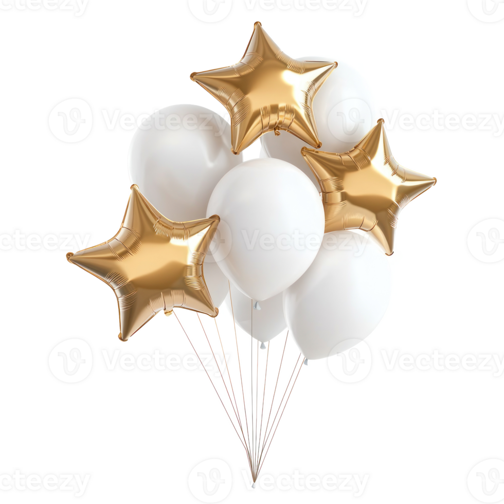Bunch of Star Shape Gold and white Balloons 3D icon cartoon isolate png