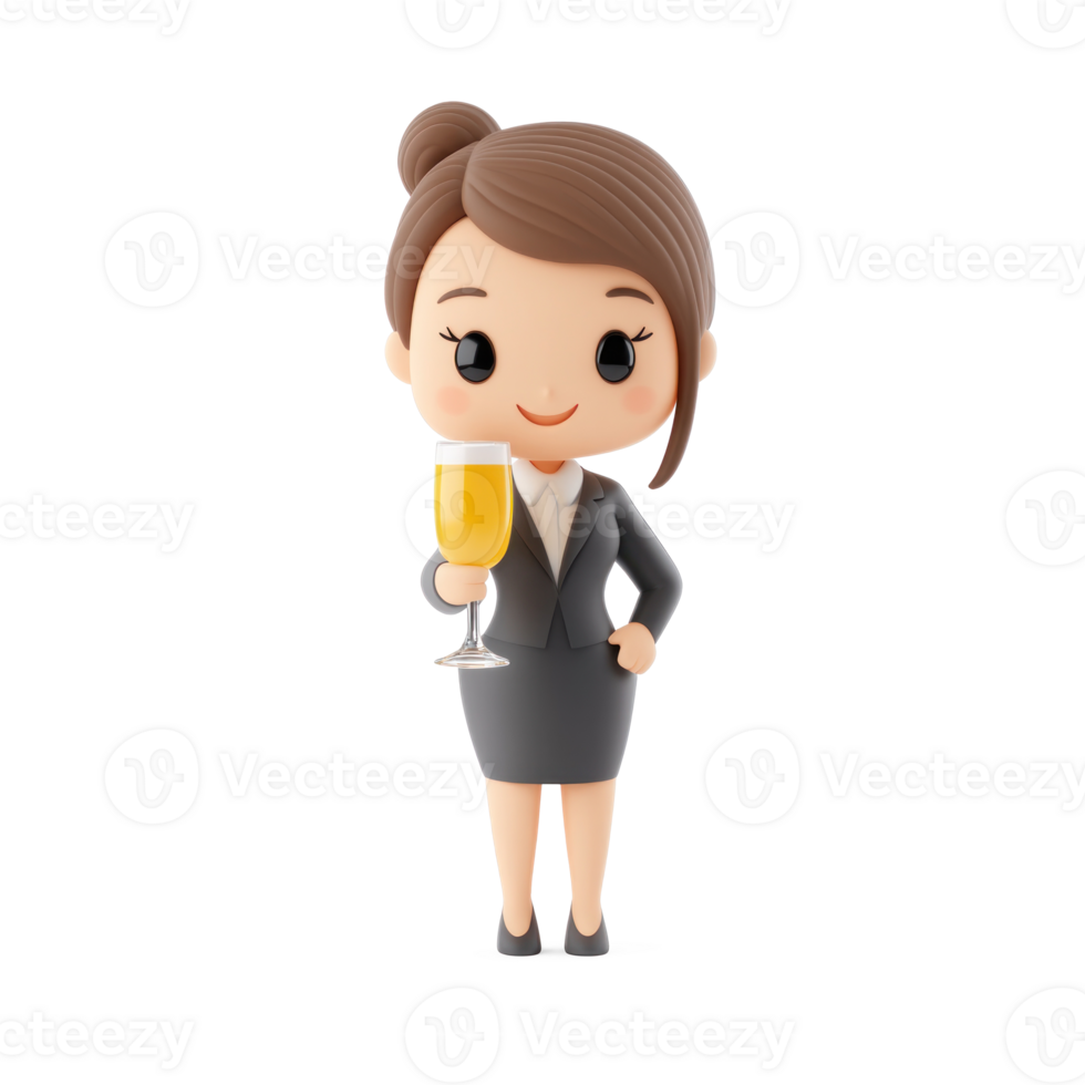 businesswoman holding glass of champagne 3D icon isolate png
