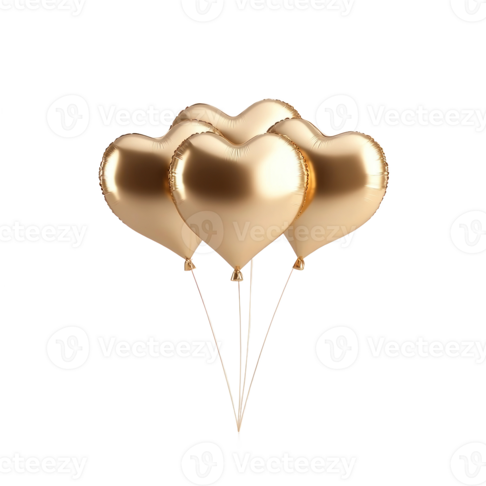 Heart Shape gold Balloons 3D icon cartoon isolate png
