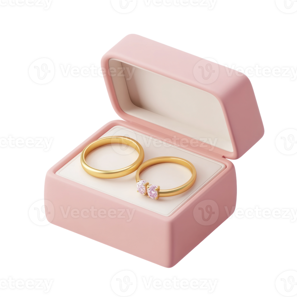 Wedding rings in box open 3D icon isolate png
