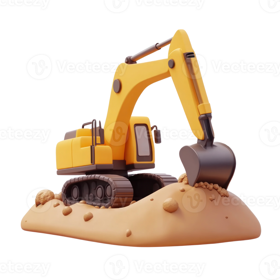 Excavator digging the ground 3D icon cartoon isolate png