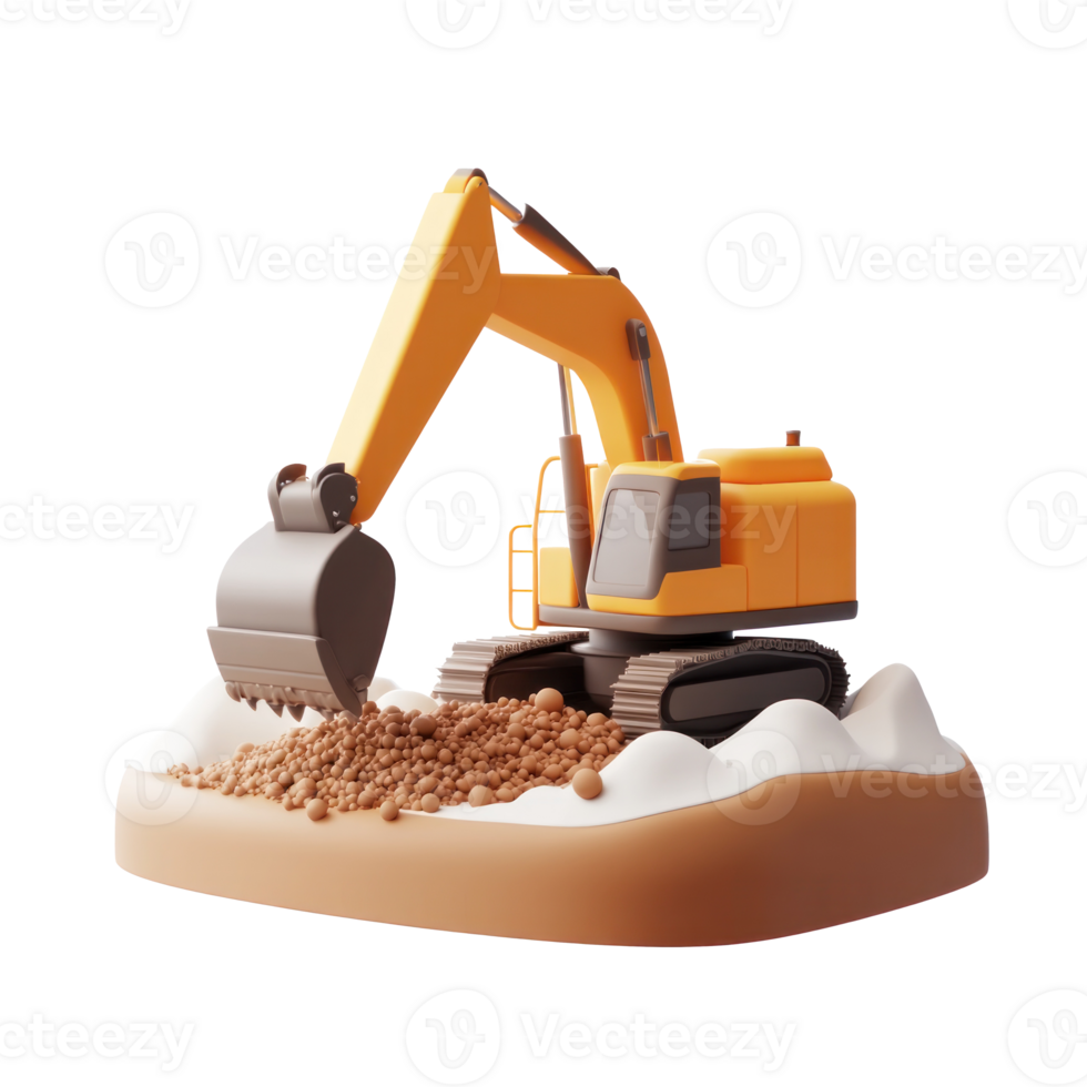 Excavator digging the ground 3D icon isolate png