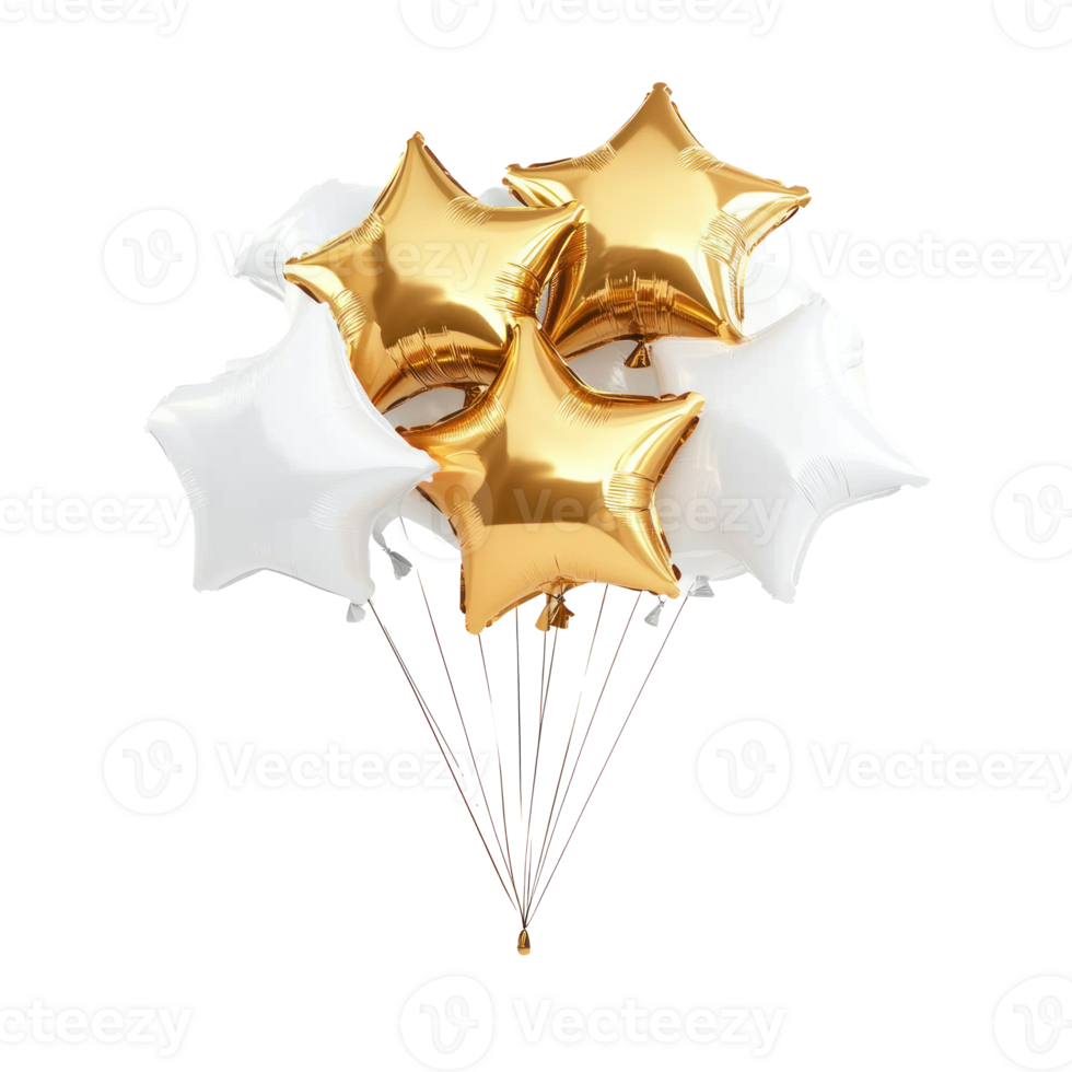 Bunch of Star Shape Gold and white Balloons 3D icon isolate png