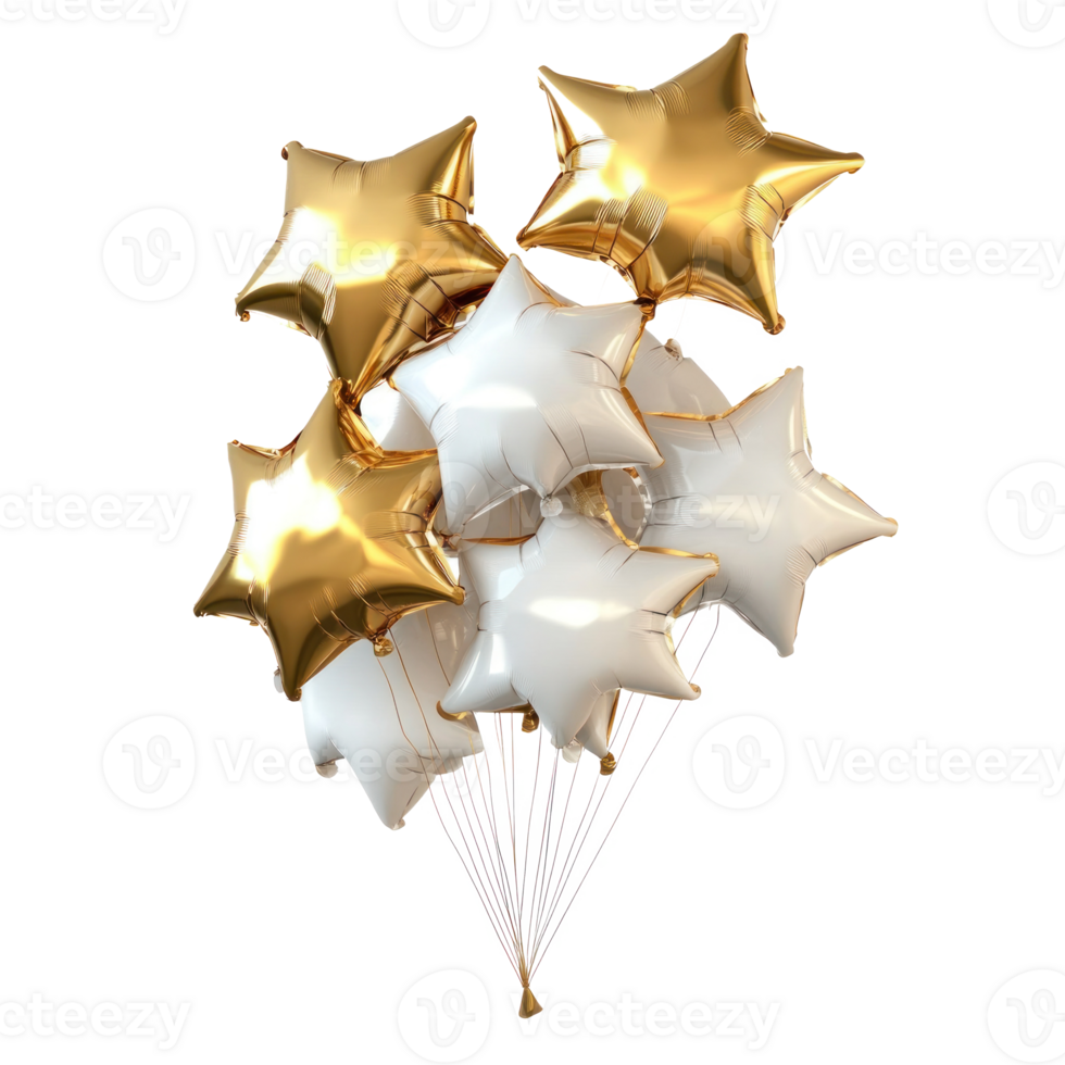 Bunch of Star Shape Gold and white Balloons 3D icon isolate png