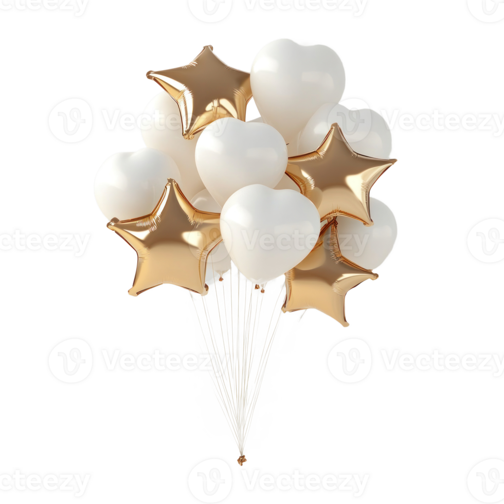 Bunch of Star Shape Gold and white Balloons 3D icon isolate png