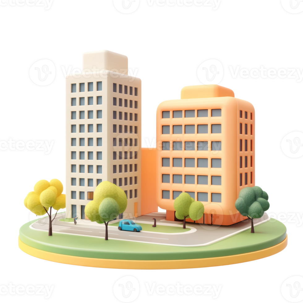 Modern Comercial buildings 3D icon cartoon isolate png