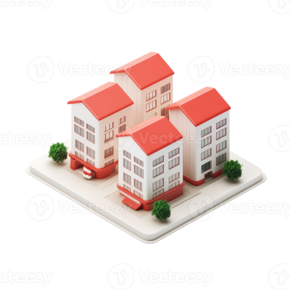 Residential buildings 3D icon isolate png