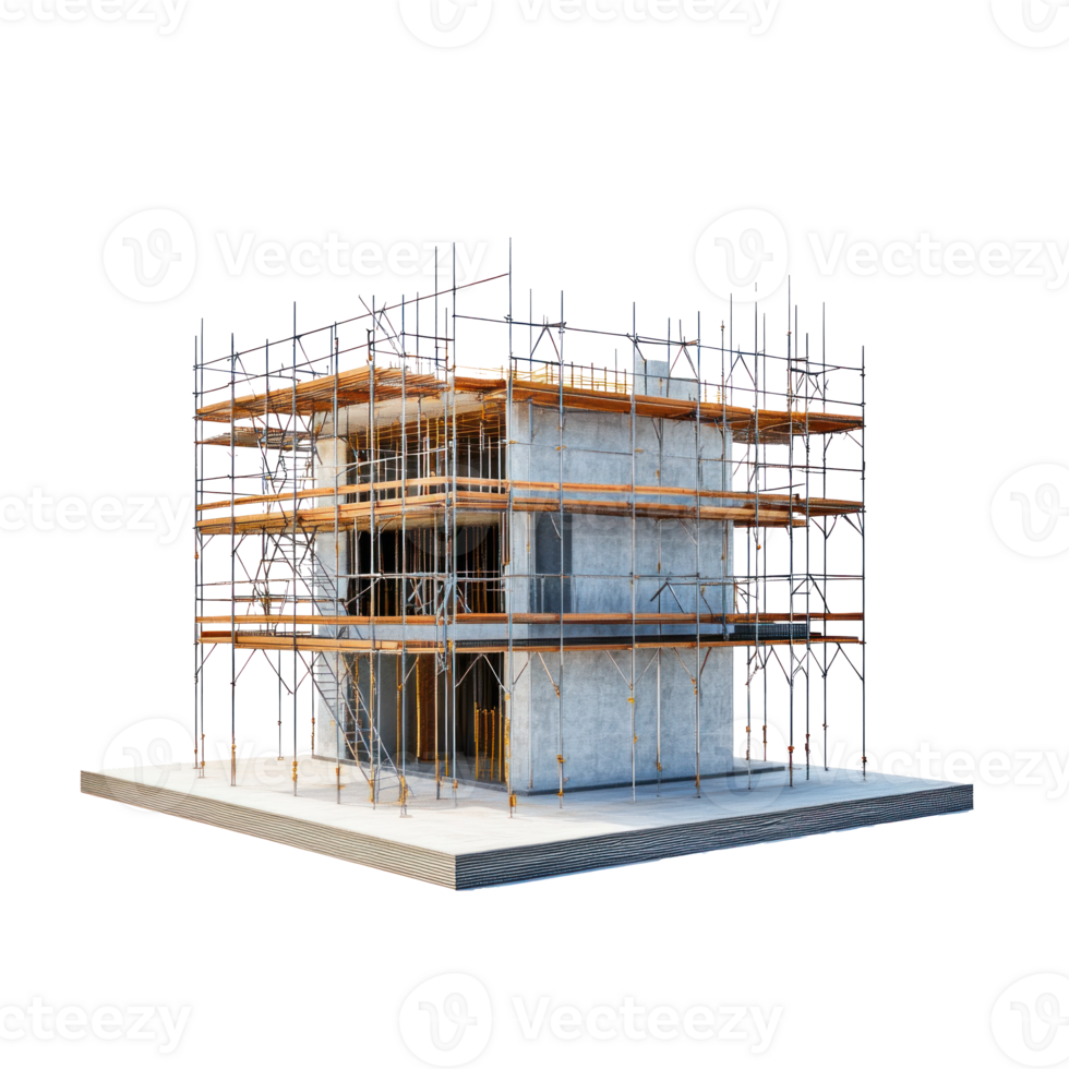 Construction scaffolding and a building under construction 3D icon isolate png