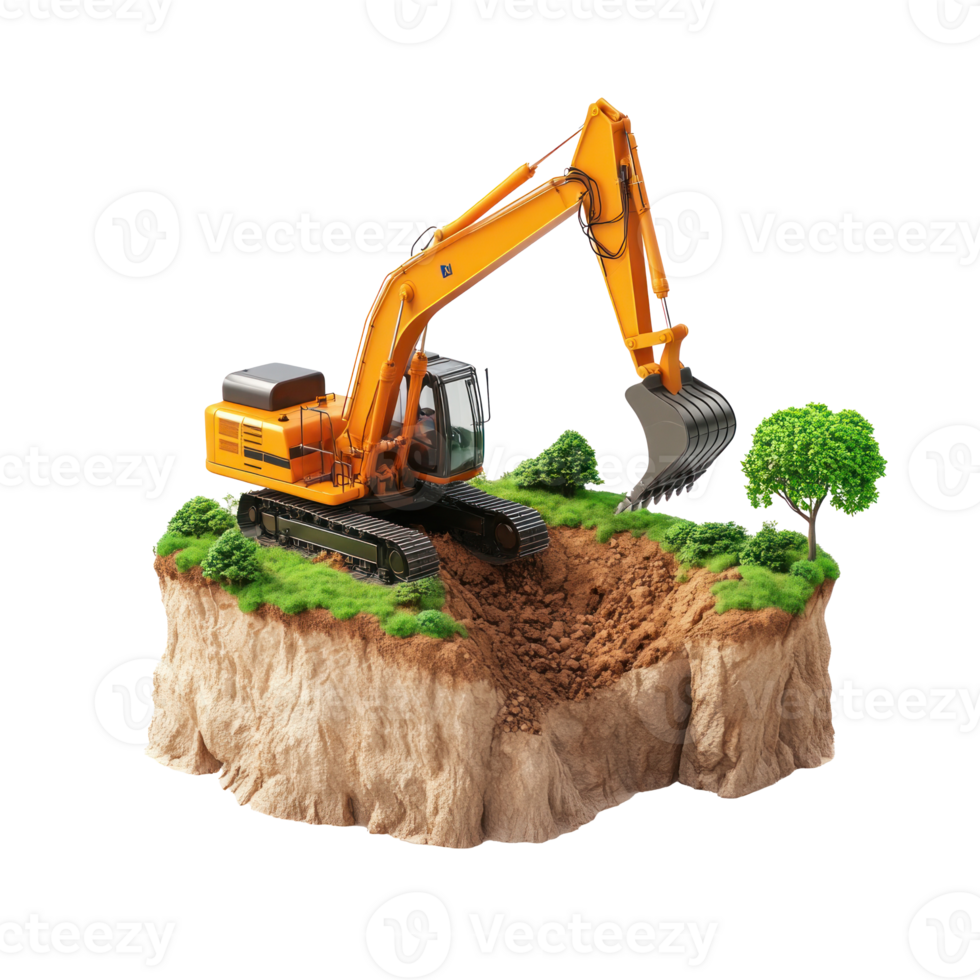 Excavator digging the ground 3D icon isolate png