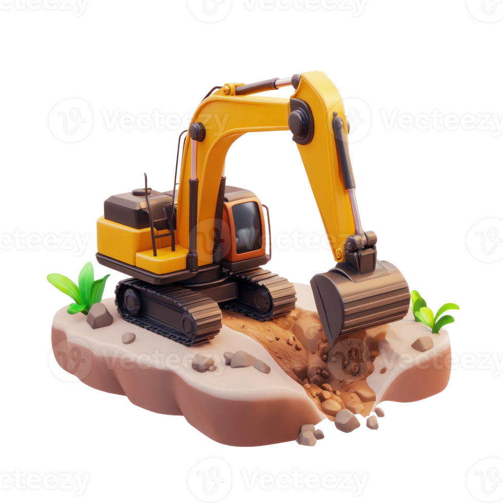 Excavator digging the ground 3D icon cartoon isolate png