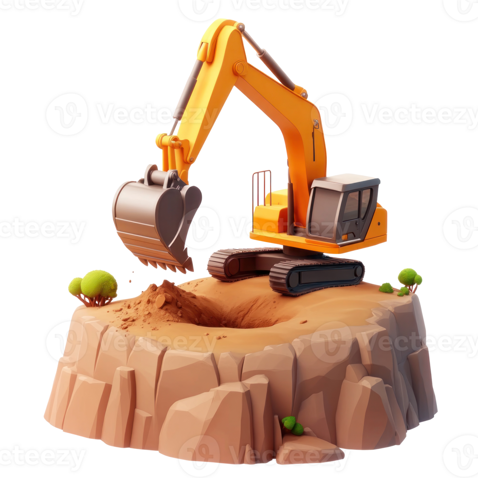 Excavator digging the ground 3D icon cartoon isolate png