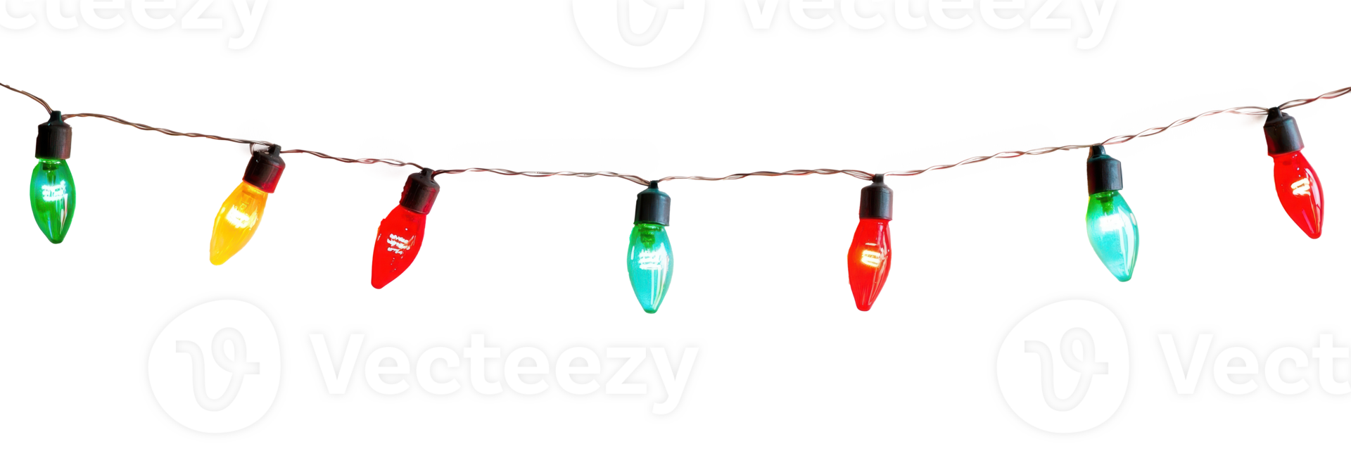 A string of colorful Christmas lights hanging isolate on transparent background png