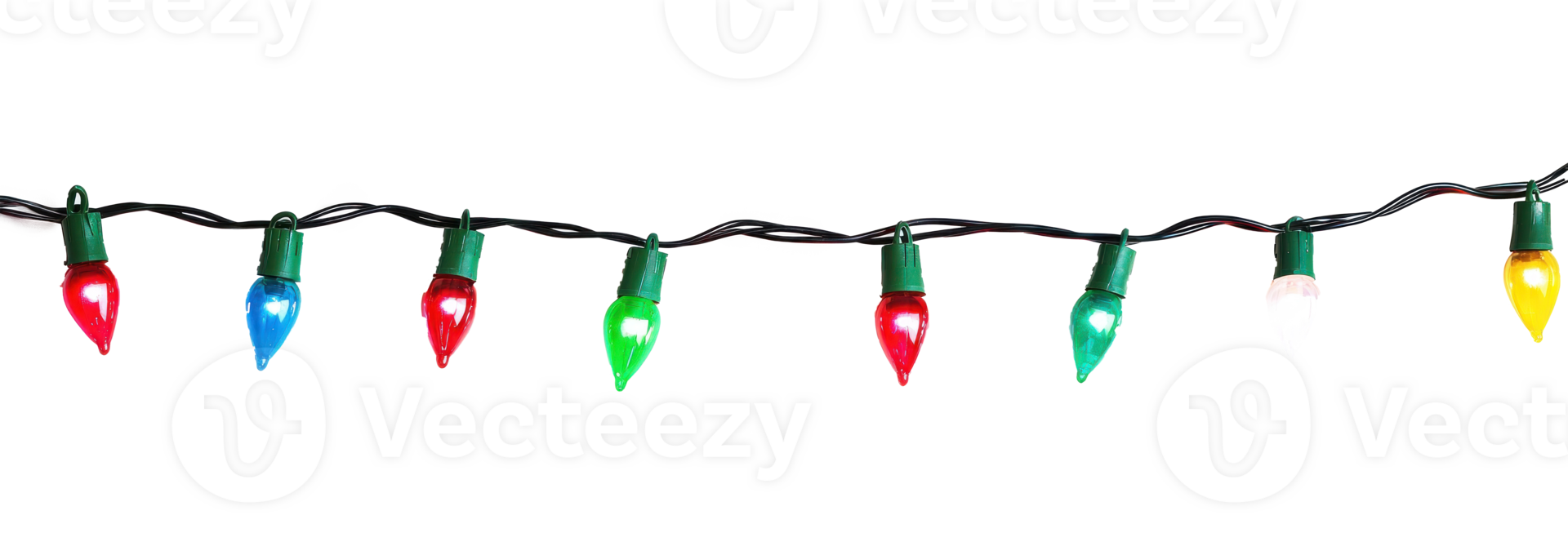 A string of colorful Christmas lights hanging isolate on transparent background png