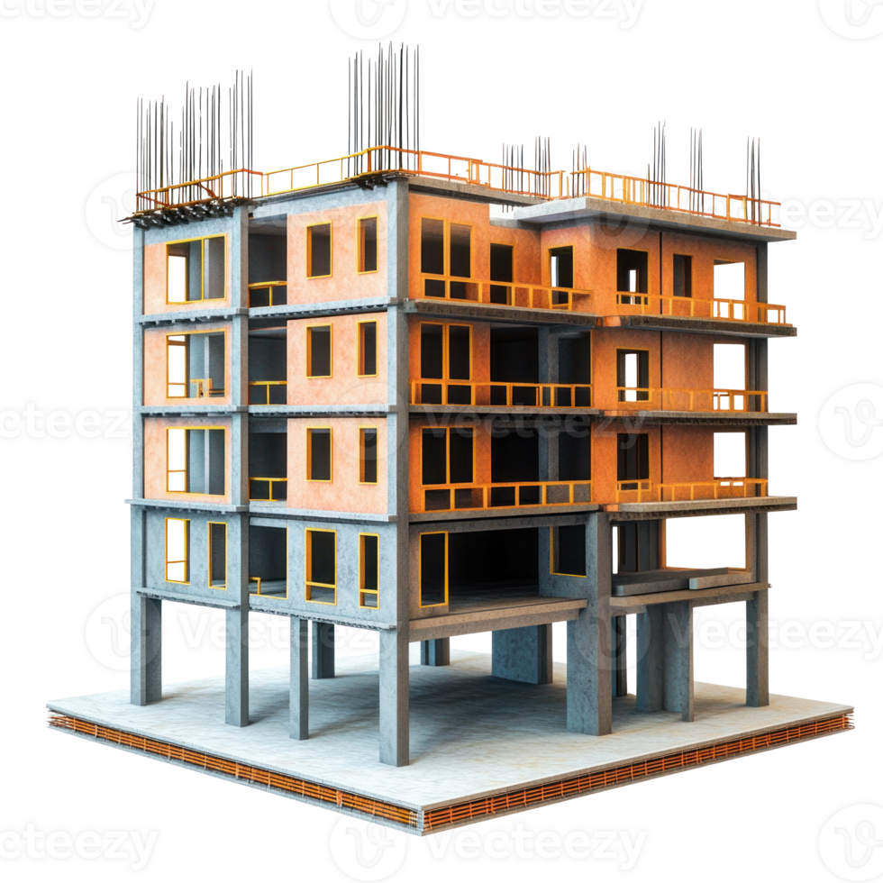 Commercial building under construction 3D icon isolate png