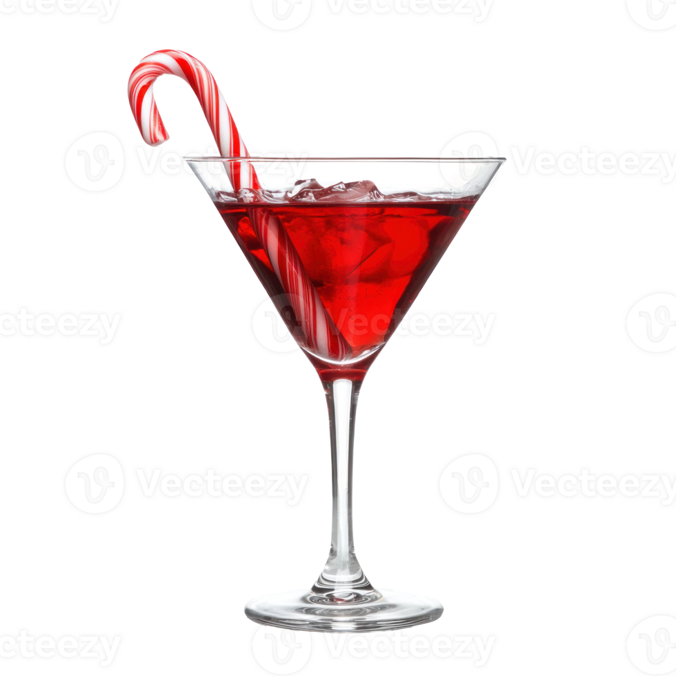 Red martini with a candy cane isolate on transparent background png