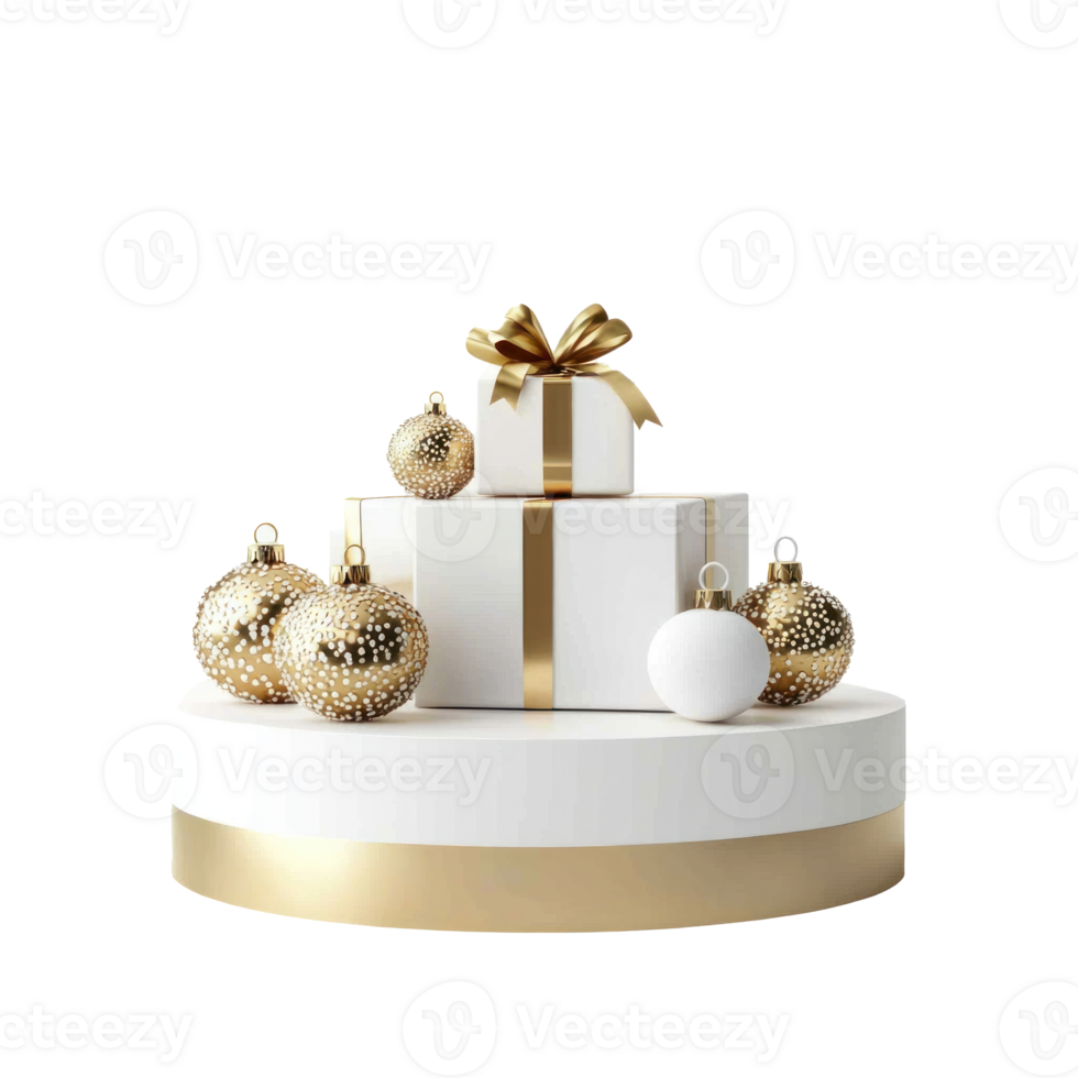 Christmas white and gold podium presents isolate on transparent background png