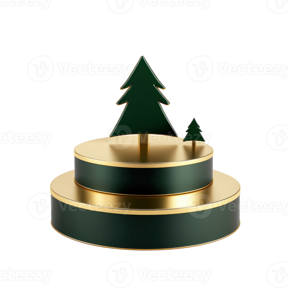 Christmas podium in gold and green color isolate on transparent background png