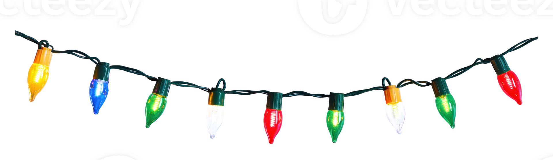 A string of colorful Christmas lights hanging isolate on transparent background png
