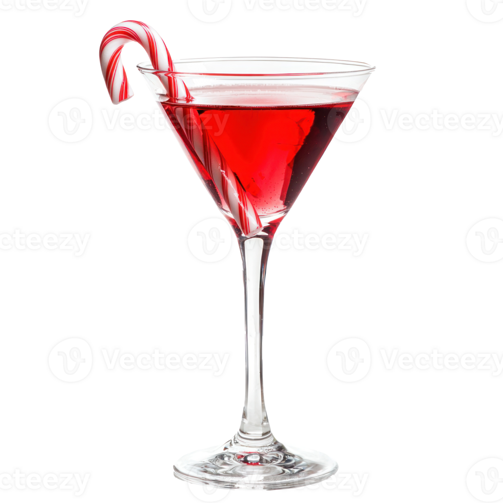 Red martini with a candy cane isolate on transparent background png