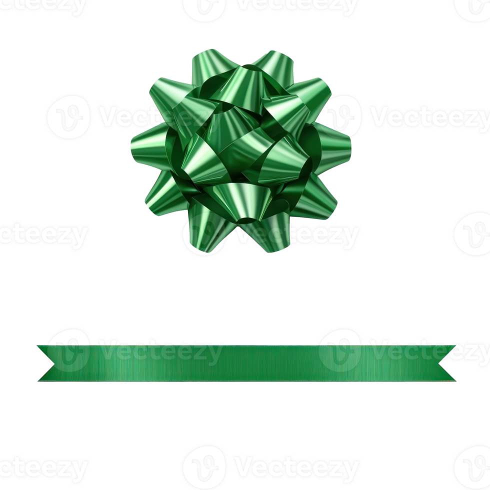 Green gift's bow and ribbon, 3D realistic isolate on transparent background png