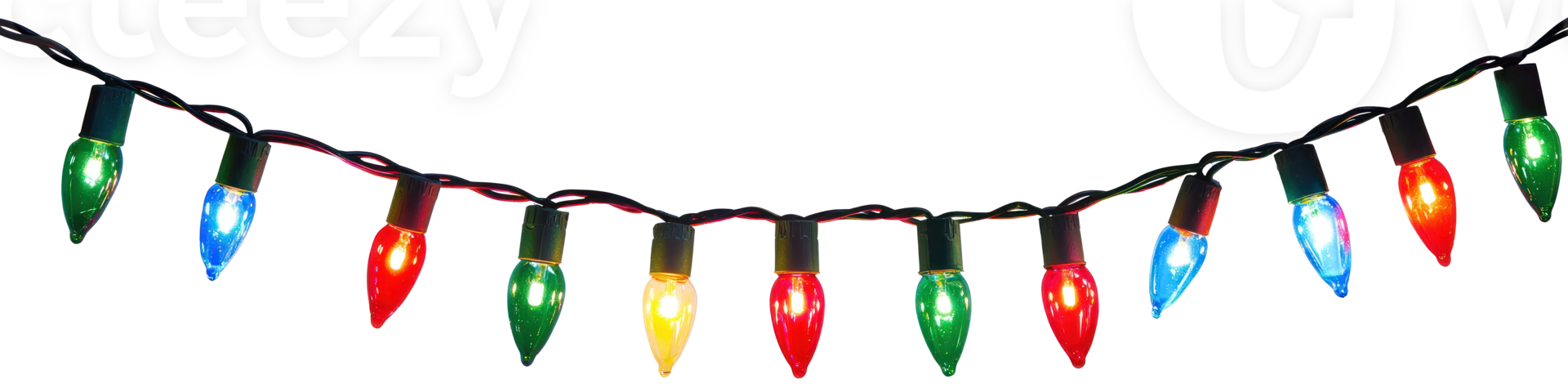A string of colorful Christmas lights hanging isolate on transparent background png