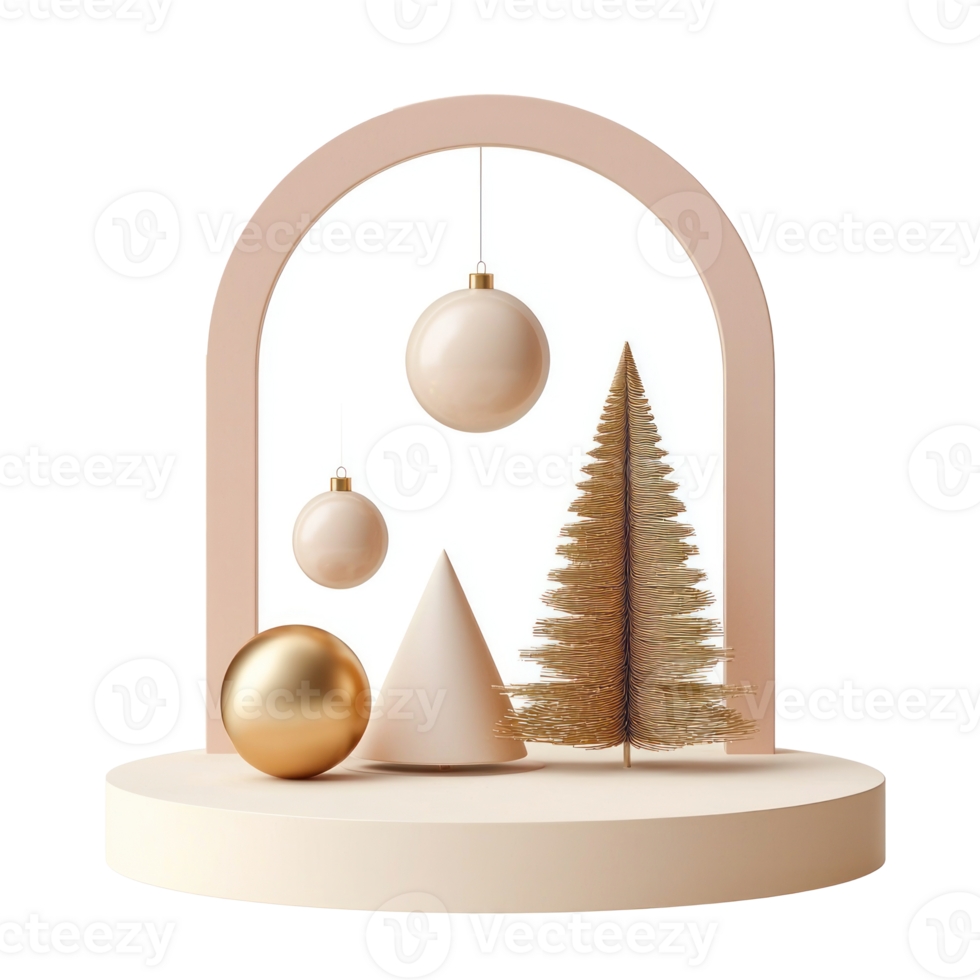 Empty Christmas Beige podium with geometric style isolate on transparent background png