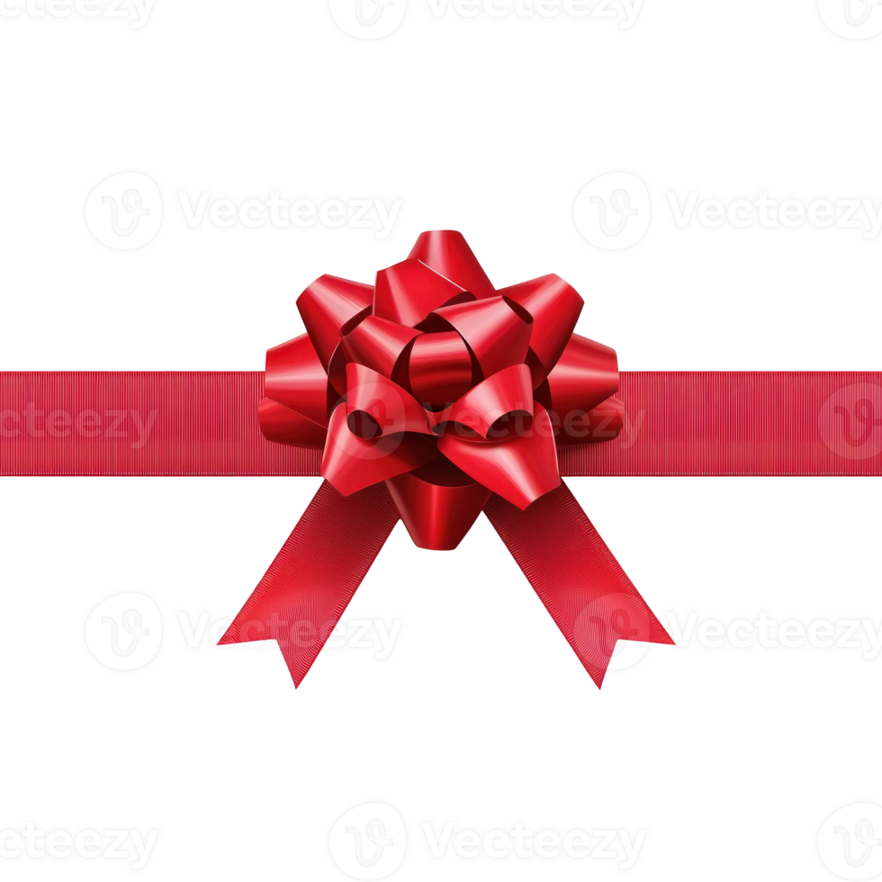 Red gift's bow and ribbon, 3D realistic isolate on transparent background png