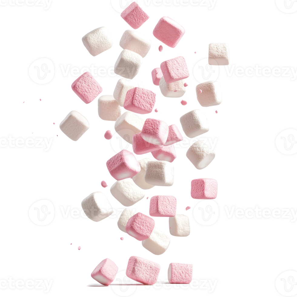 Marshmallows falling isolate on transparent background png
