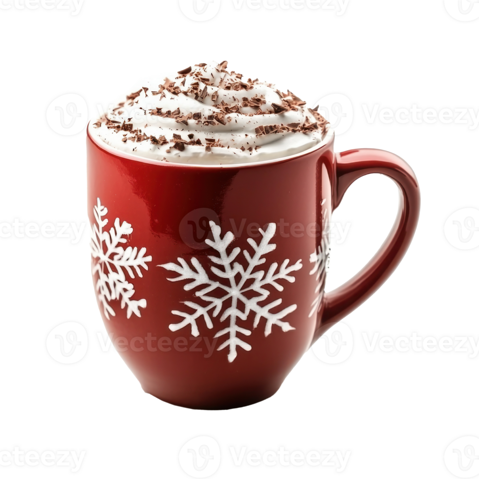 Hot chocolate in red christmas theme mug isolate on transparent background png