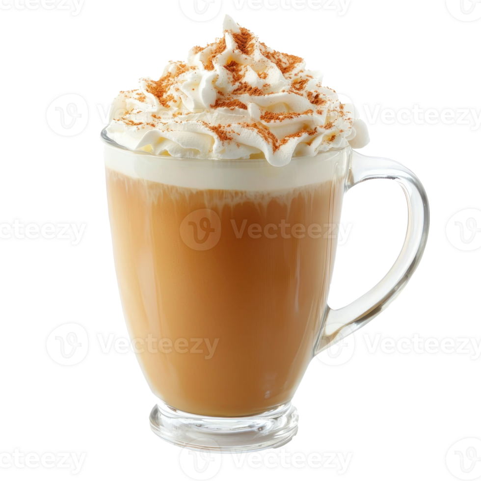Pumpkin latte with whipped cream front view isolate on transparent background png