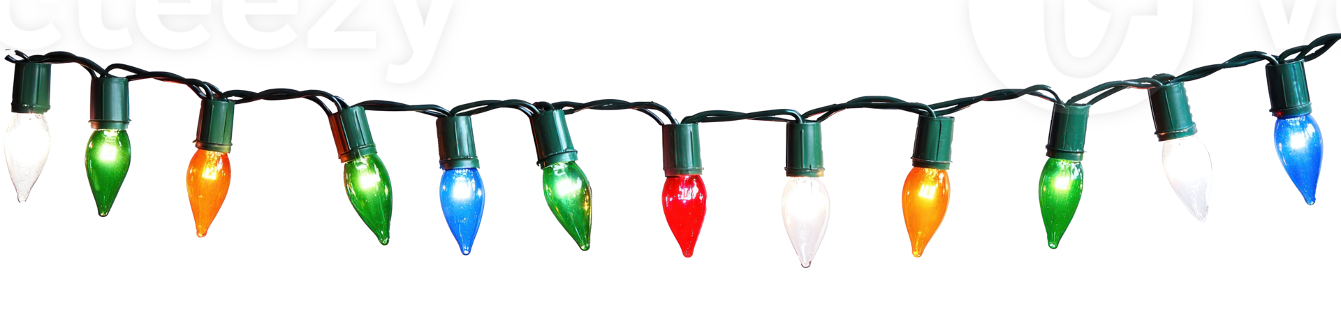 A string of colorful Christmas lights hanging isolate on transparent background png