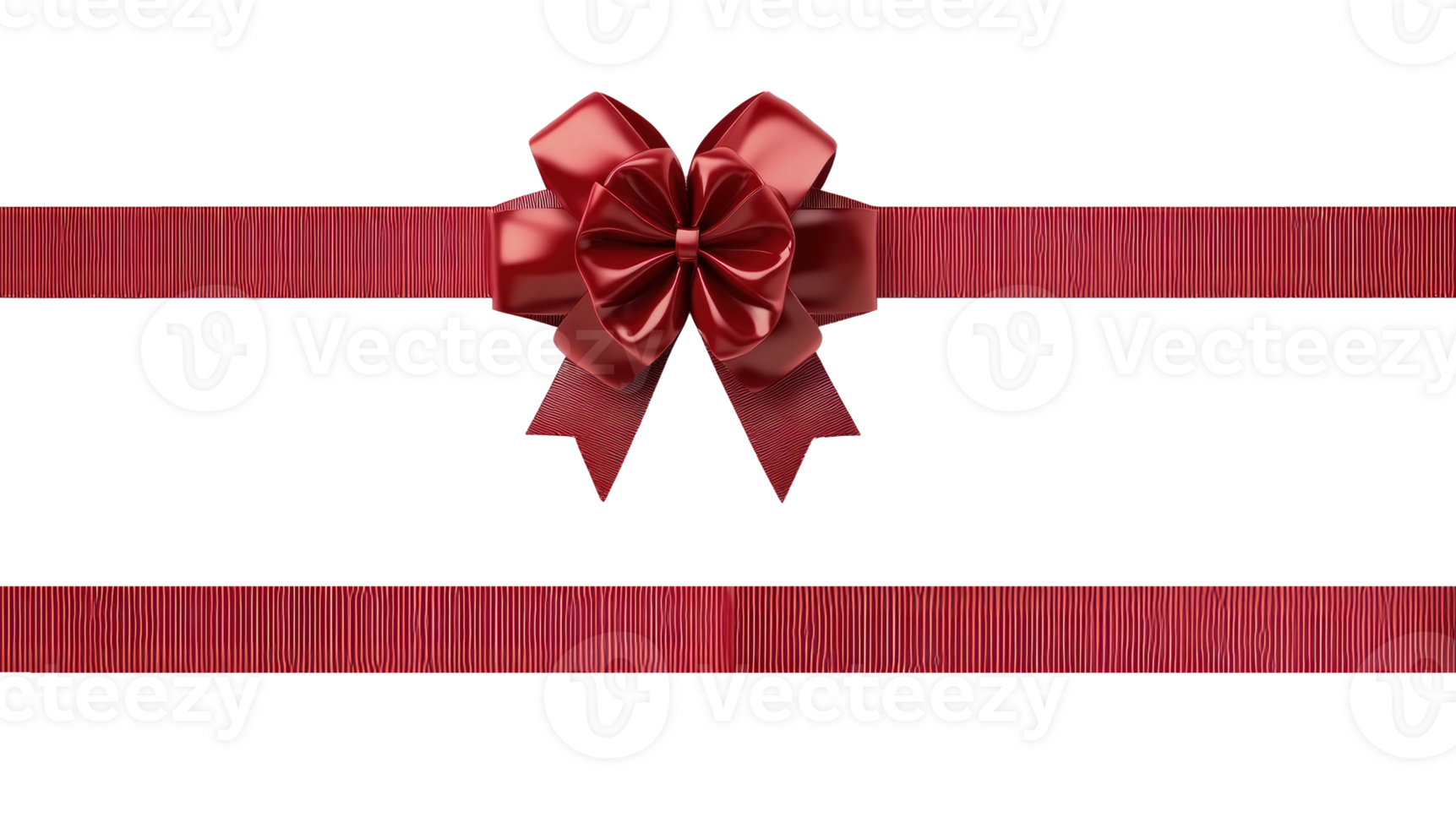 Shiny red gift's bow and ribbon, 3D realistic isolate on transparent background png