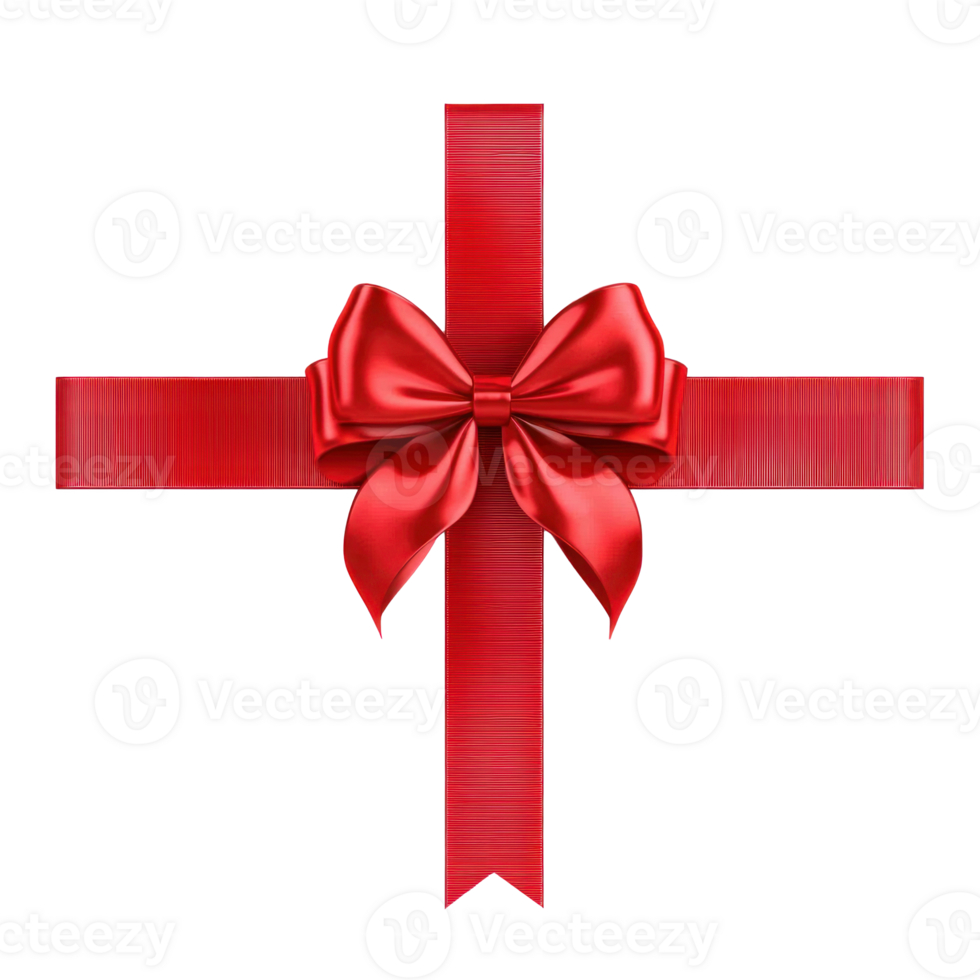 Red gift's bow and ribbon, 3D realistic isolate on transparent background png