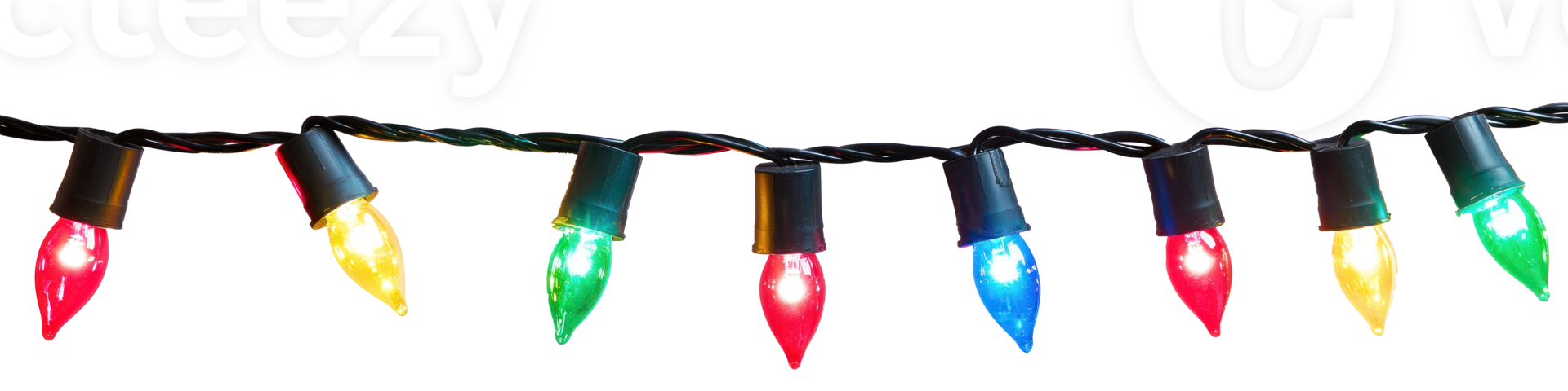 A string of colorful Christmas lights hanging isolate on transparent background png