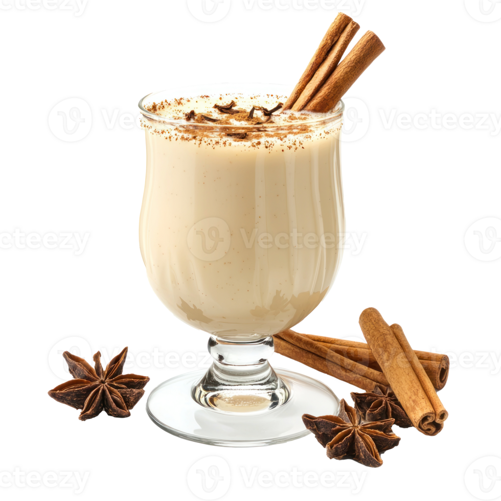 Eggnog with cinnamon sticks isolate on transparent background png