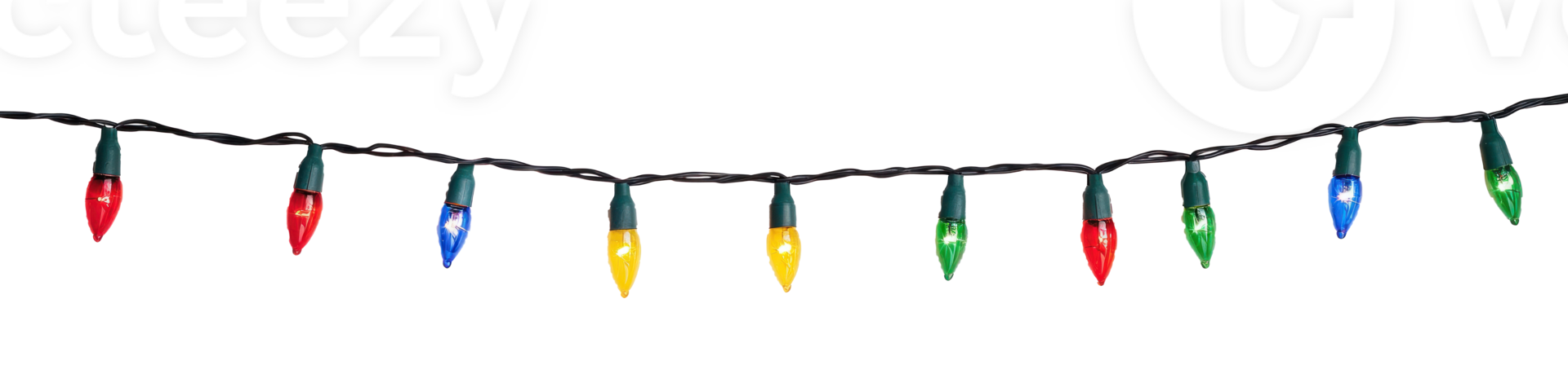 A string of colorful Christmas lights hanging isolate on transparent background png