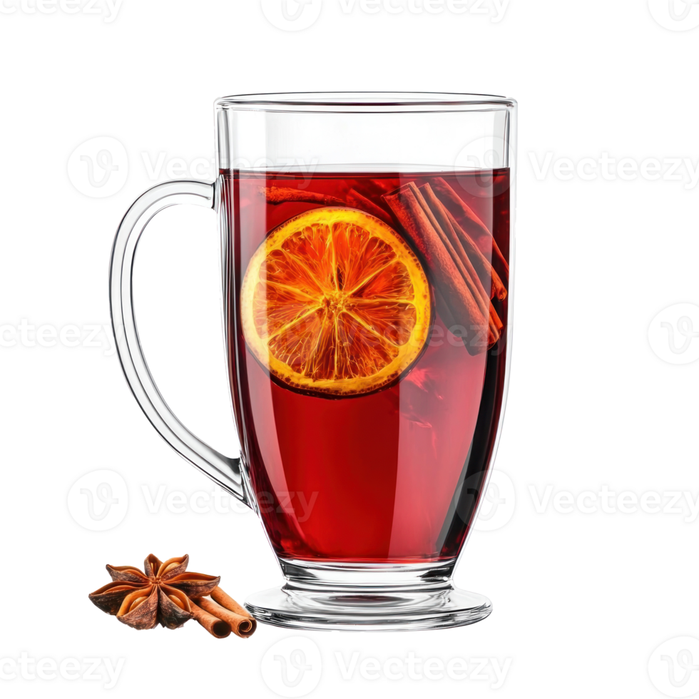 Christmas Gluhwein or Christmas mulled red wine mug glass front view isolate on transparent background png