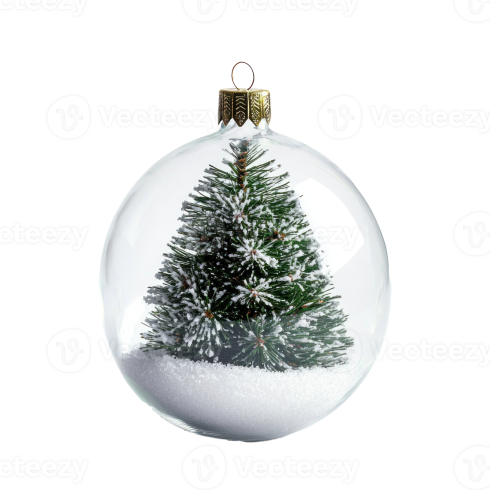 Beautiful christmas tree inside snow ball front view isolate on transparent background png